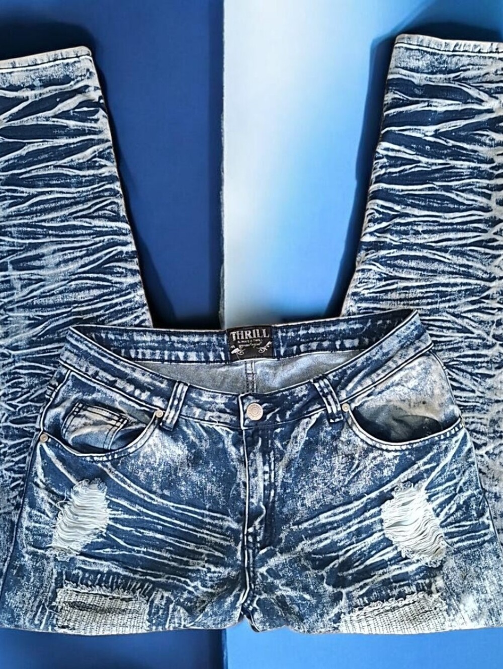 THRILL Distressed Blue Acid-Wash Women’s Jeans